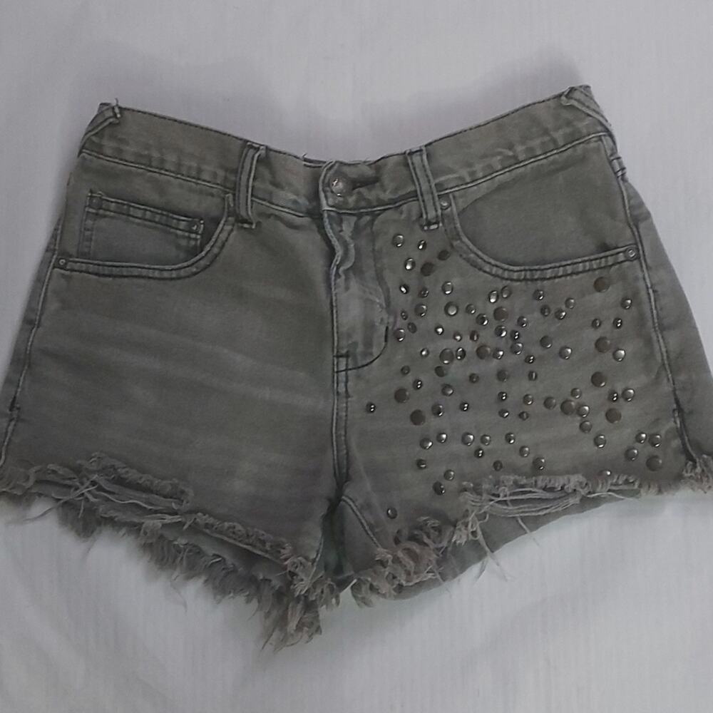 Free People Gray Golden Hippie Studded Embellished Shorts N/S Festival Cowgirl